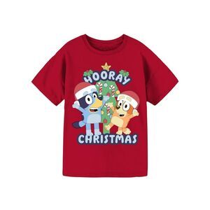 Bluey Hooray Christmas Girls Red Graphic T-Shirt Crewneck 6/6X